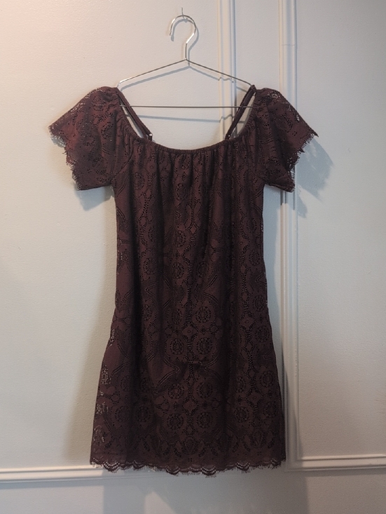 Ultra Flirt Dresses & Skirts - Ultra Flirt Plum Lace Off-Shoulder Mini Dress